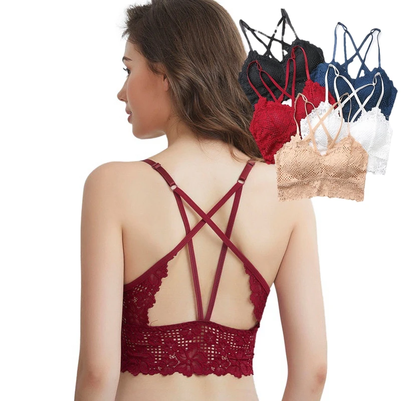 

Women's Cropped Lace Tanks Top with Chest Pad Beauty Back Y2k Crop Tops Femme Vintage Women Clothing Tees Cross Straps Tops