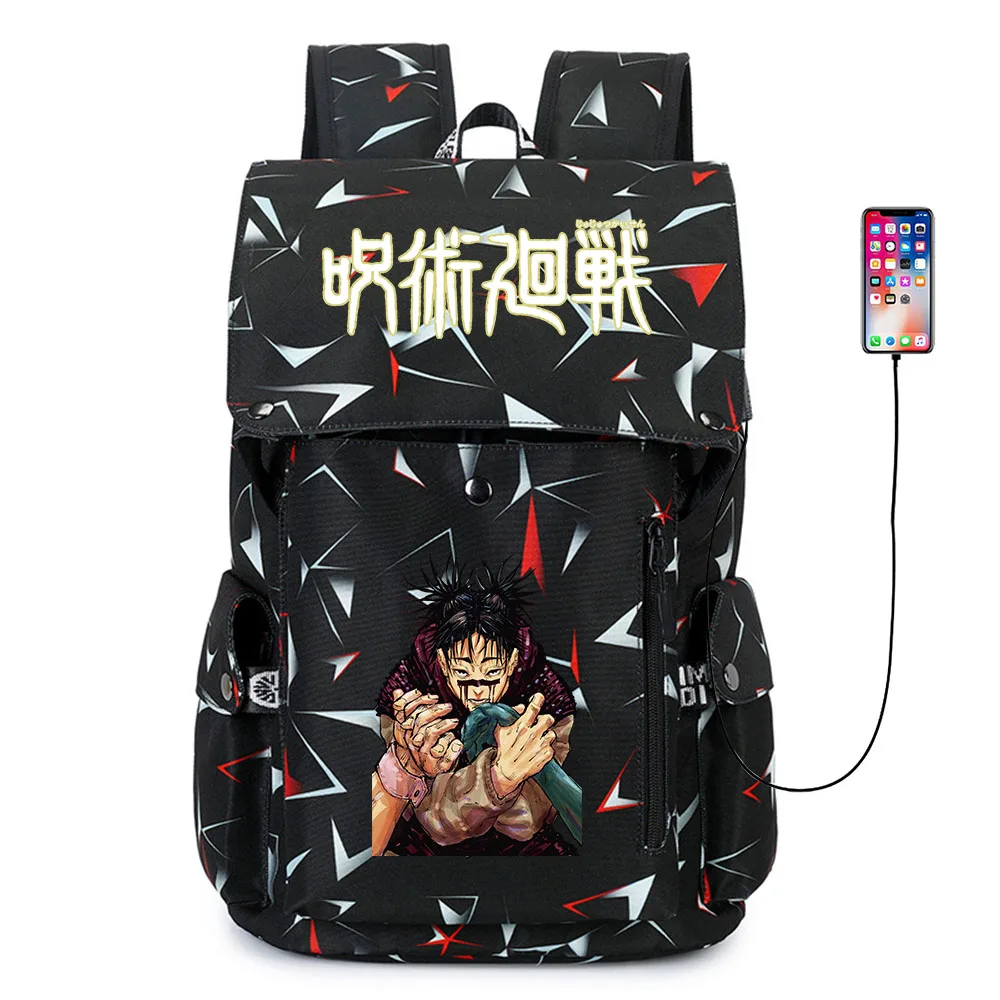 

Anime Jujutsu Kaisen USB Backpack Reflective Stripe Student Casual Bookbag Zipper Oxford Cartoon Teenger Knapsack Schoolbag