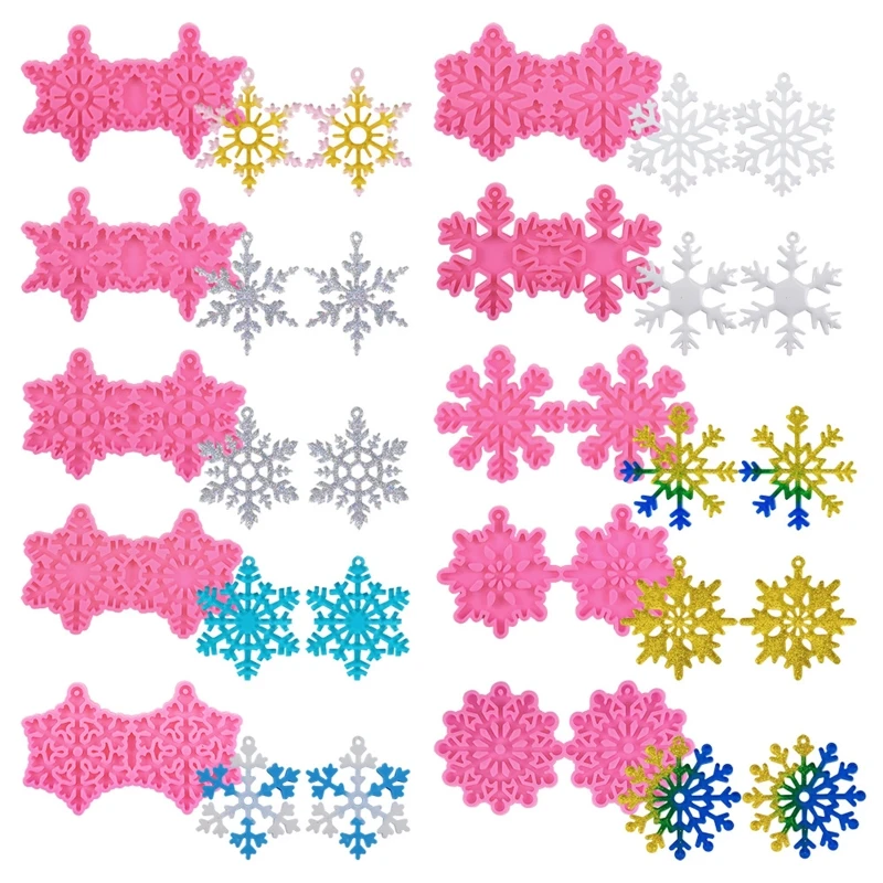 

Christmas Snowflake Pendant Mold Combination Earrings Mold Epoxy Resin Jewelry Mold Resin Casting Ornament Mold for Diy