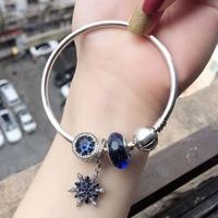 womens fashion blue snowflake pendant diy glass beaded beaded bracelet 925 sterling silver bracelet