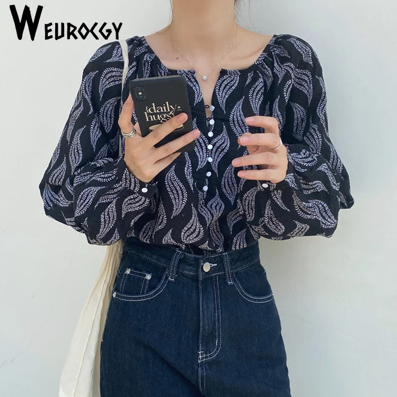 Женская винтажная блузка с длинным рукавом Повседневная Свободная рубашка