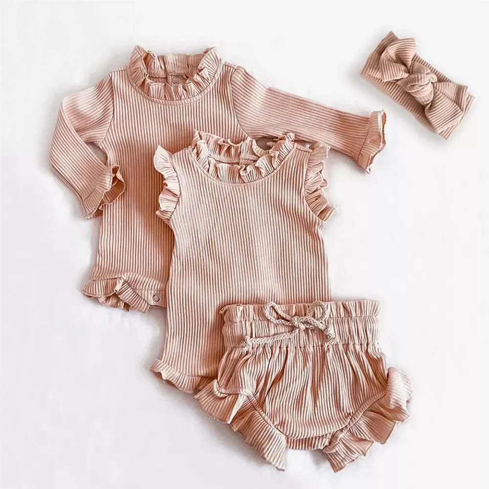 Infant Baby Girl Clothes Set Cotton Ruffle Newborn Girl Romper Tops + Bloomer Baby Outfits Spring Summer Baby Girl Clothing