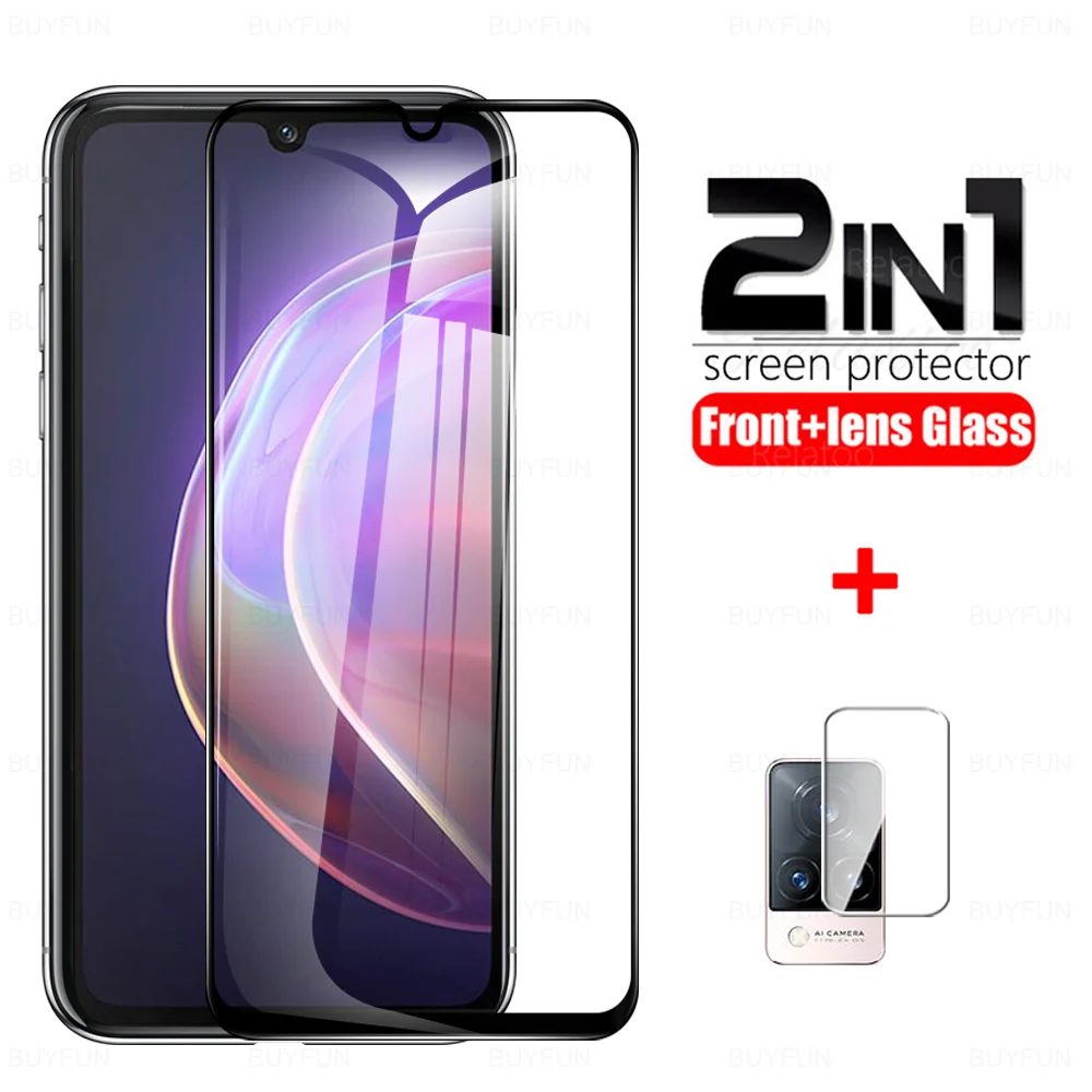 

2-in-1 Black Tempered Front Glass For Vivo V21 V20 Pro 5G 4G Safety Protective Glass Camera Lens Screen Protector For V 21 20Pro