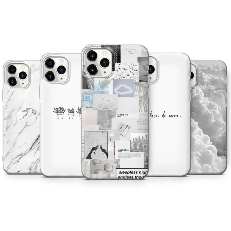 

White Aesthetic Phone Case Simple Cover fit for iPhone 13, 12, 11 Pro 7+, X, XR,Samsung S10+, S20, S21, A51, A70, A12 Huawei P30