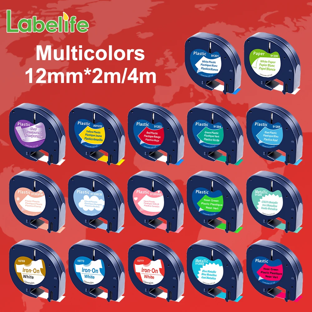 Labelife 91201 12267 91200 Compatible for DYMO LetraTag Label Tapes Black on White Plastic Tape 16951 91203 for LT-100H LT-100T