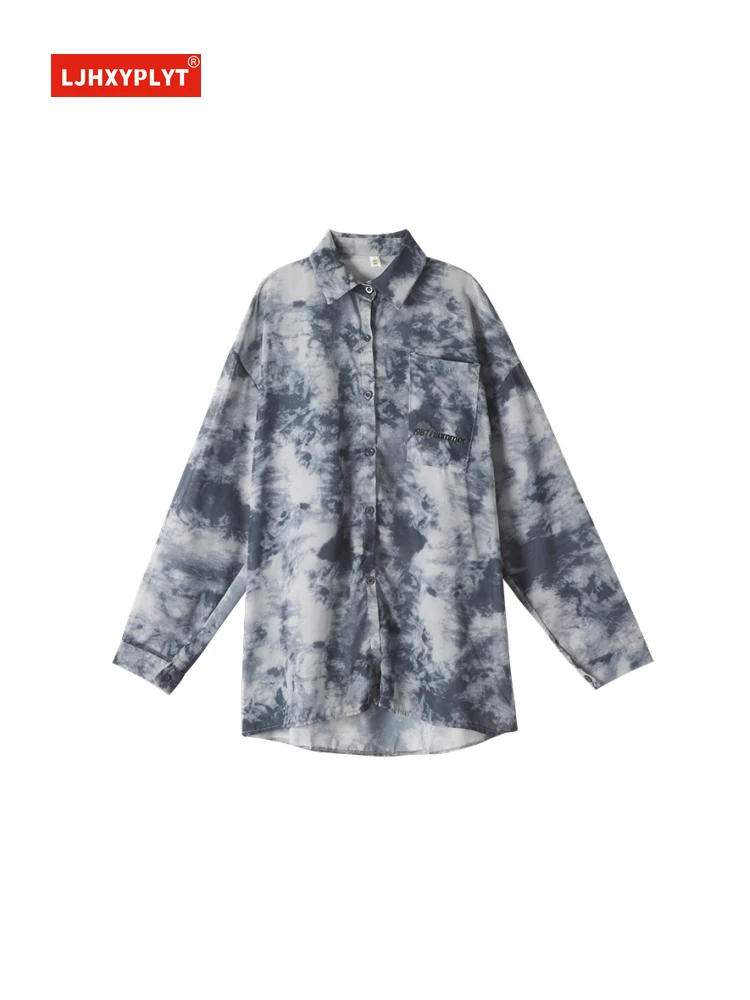 

Тонкая Рубашка Tie-dye с длинным рукавом, женская летняя новая свободная Полупрозрачная блузка в гонконгском ретро-стиле с защитой от солнца, женские топы
