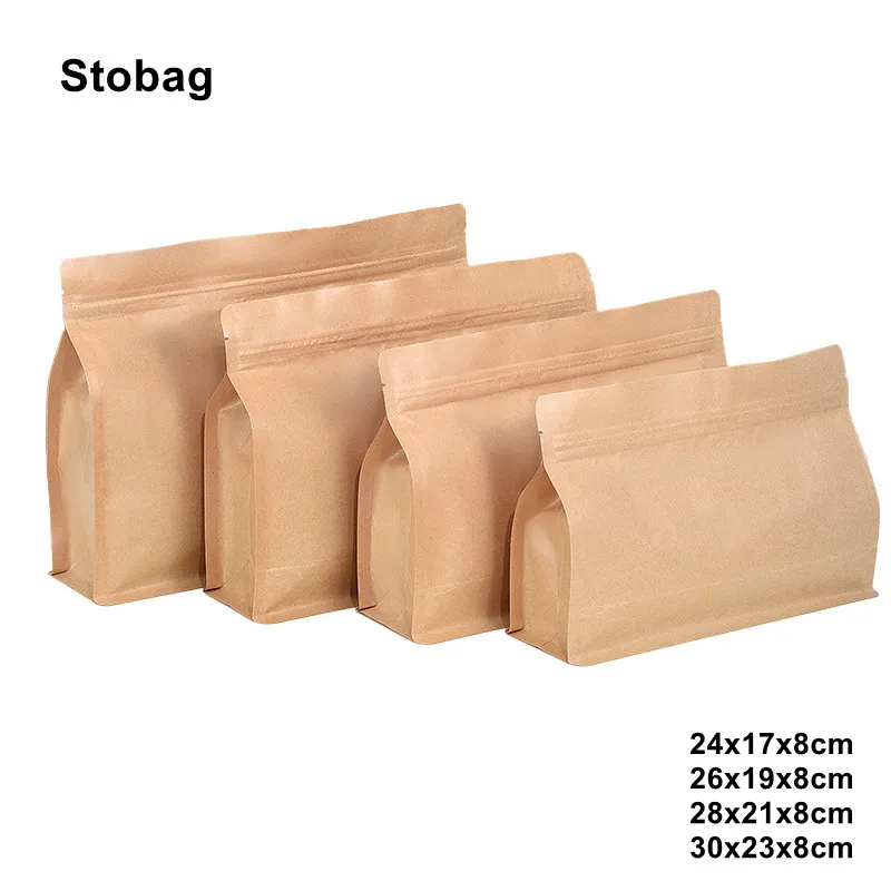 

StoBag 50pcs Kraft Paper Food Packaging Ziplock Bag Stand Up Sealed for Tea Candy Snack Grains Storage Gift Reusable Pouch Logo