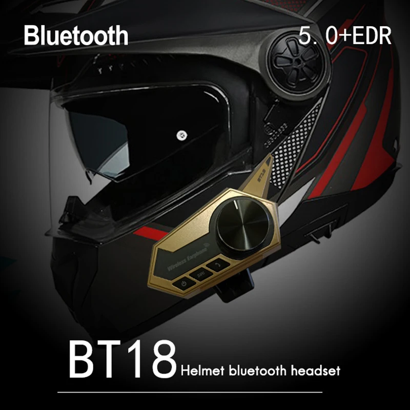 BT18 Мотодомофон Bluetooth V5.0 Гарнитура для шлема Стерео наушники с громкой связью