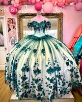 cinderella green off the shoulder quinceanera dresses 3d flowers formal prom graduation gowns princess vestidos de 15 a%c3%b1os 2022