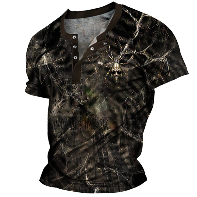 2023 Summer Trend T Shirts For Men y2k 3d Print Retro Skeleton Spider Tops Three Grain Buckle Street Short Sleeves Sports Tee