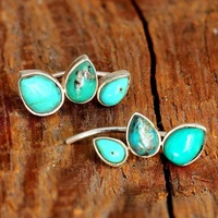 bohemian water droplets green stone stud earrings vintage ethnic silver color metal party earrings jewelwry