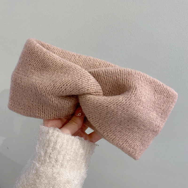 Фото Женские эластичные повязки для волос, однотонные шерстяные повязки на голову с перекрестными узлами, аксессуары для волос для девочек и жен... №5