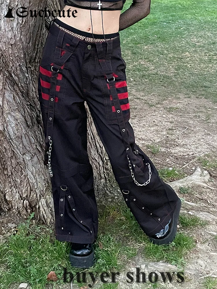 Женские широкие брюки с заниженной талией в готическом стиле