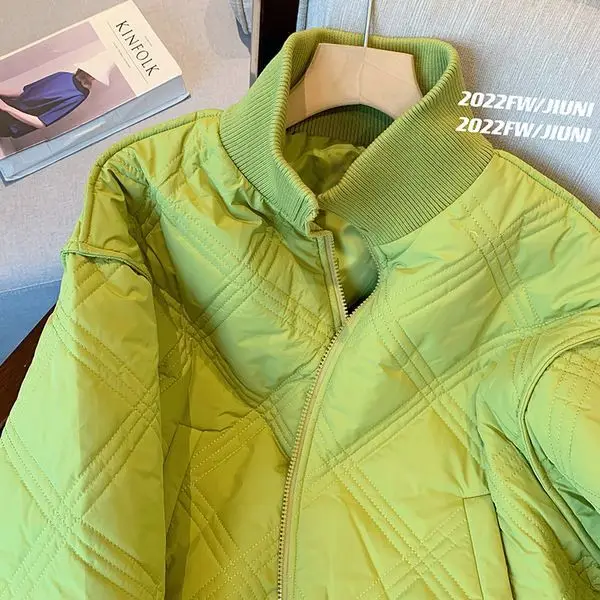 Women Winter Vintage Loose Pockets Cotton Padded Jackets Fashion Autumn Parkas Female Outerwear Streetwear Diamonds Tops S47