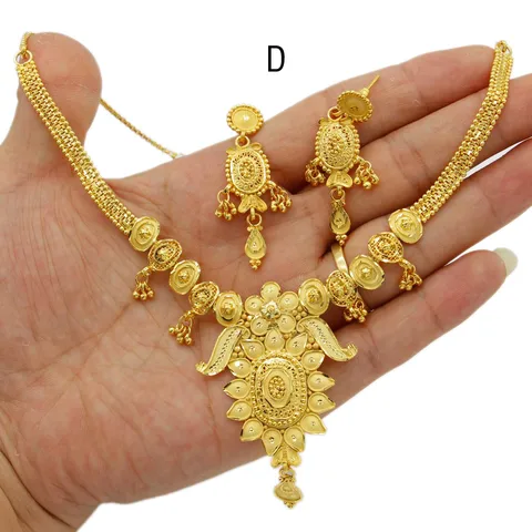 Adixyn(4 дизайна) комплект ювелирных изделий из Дубая золотого цвета для женщин индийские серьги ожерелье марокканские свадебные подарки для невесты N11154