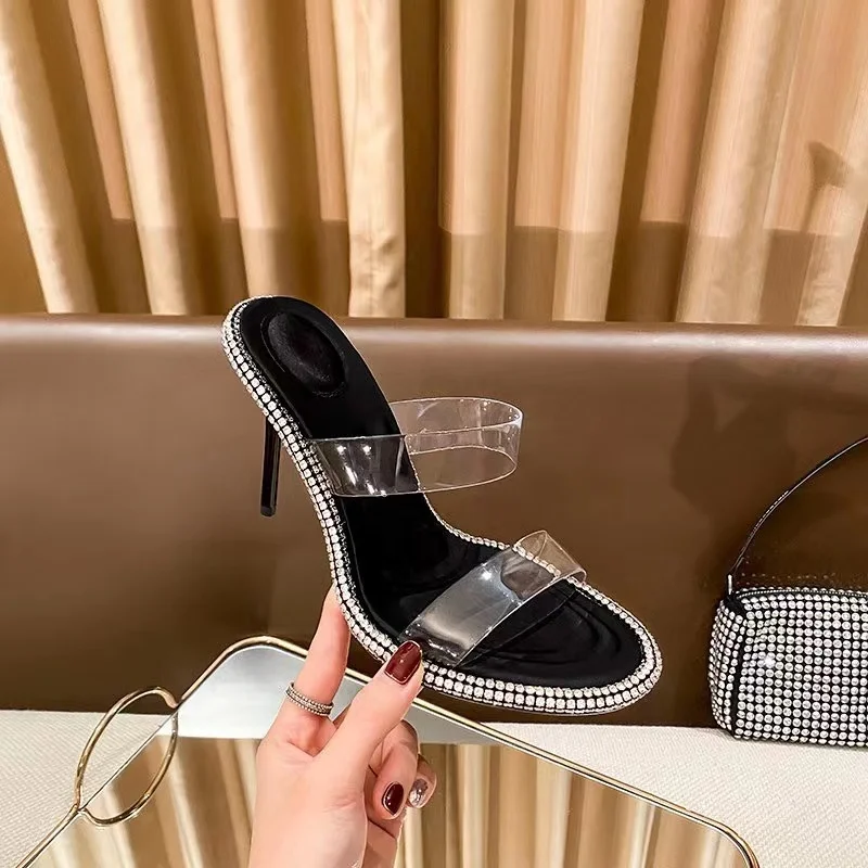 Женские туфли Стразы прозрачные открытые на высоком каблуке-шпильке женские с