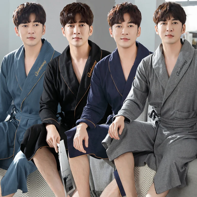 

Plus Size Long Sleeve Cotton Kimono Robes for Men 2022 Autumn Winter Korean Loose Sleepwear Bathrobes Male Homewear Home Clothes