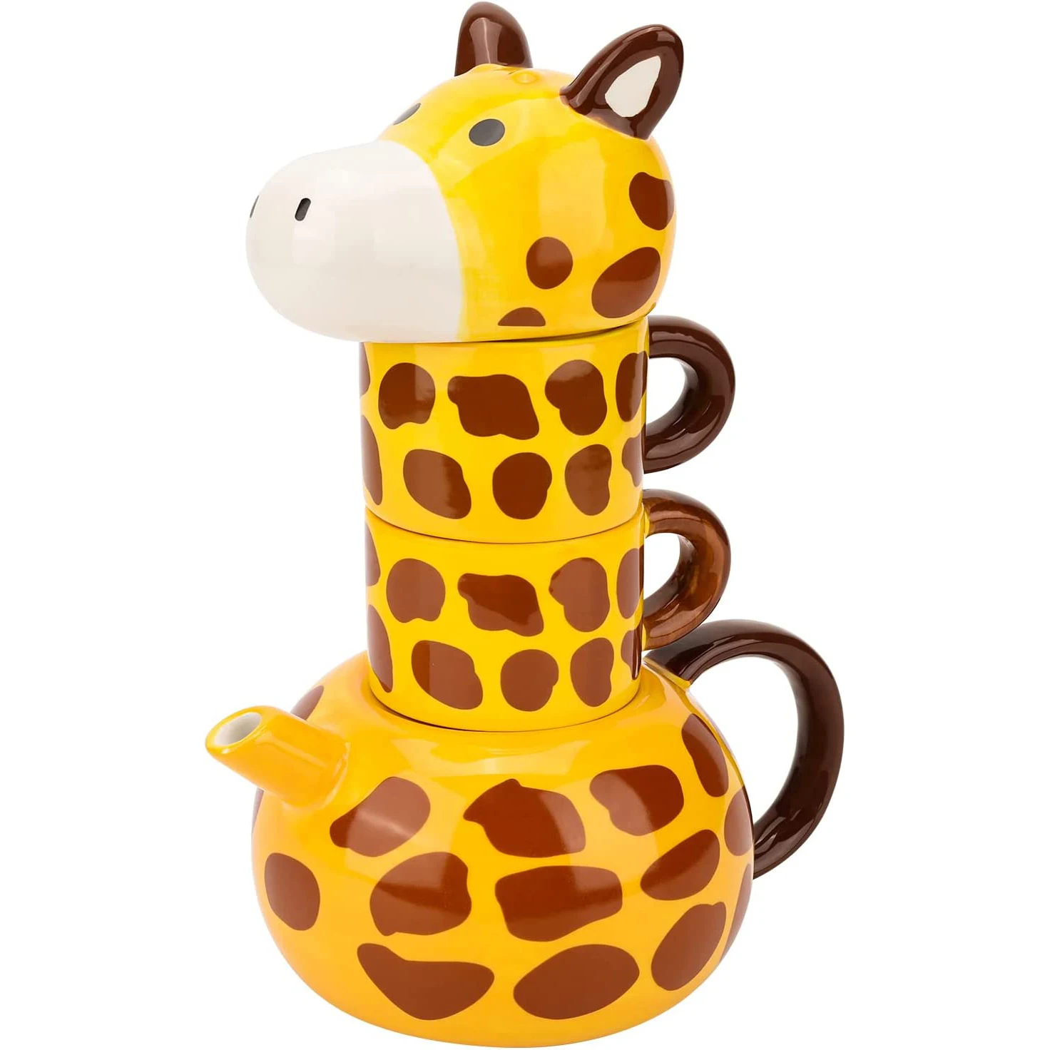 

Kawaii Ceramic Tea Pot with 2 Tea Cups Set, Cute Cartoon Animal Giraffe Shaped Design Tea Set For Adults & Kids Holiday Office