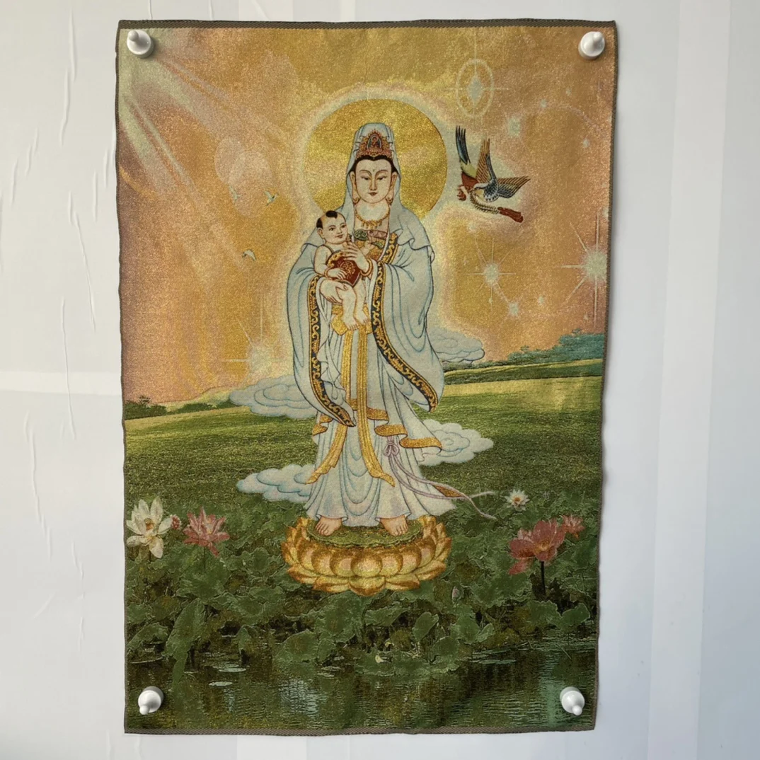 

China Embroidery Silk Thangka Fengshui Wealth" Bodhisattva Buddha " Painting Mural Handicraft Household Decoration