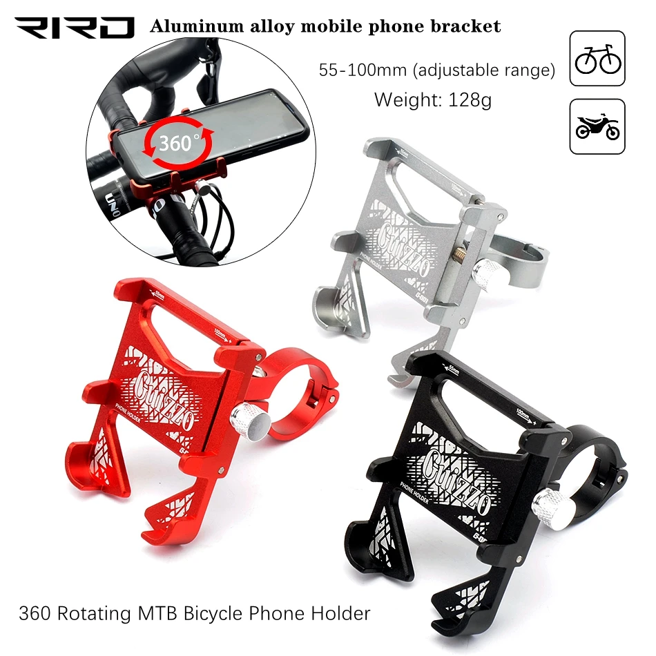 

RIRO MTB Road Bicycle Phone Holder Racks Motorcycle Handlebar Mount Aluminum Alloy NonSlip 360 rotating GPS Mobile phone Bracket