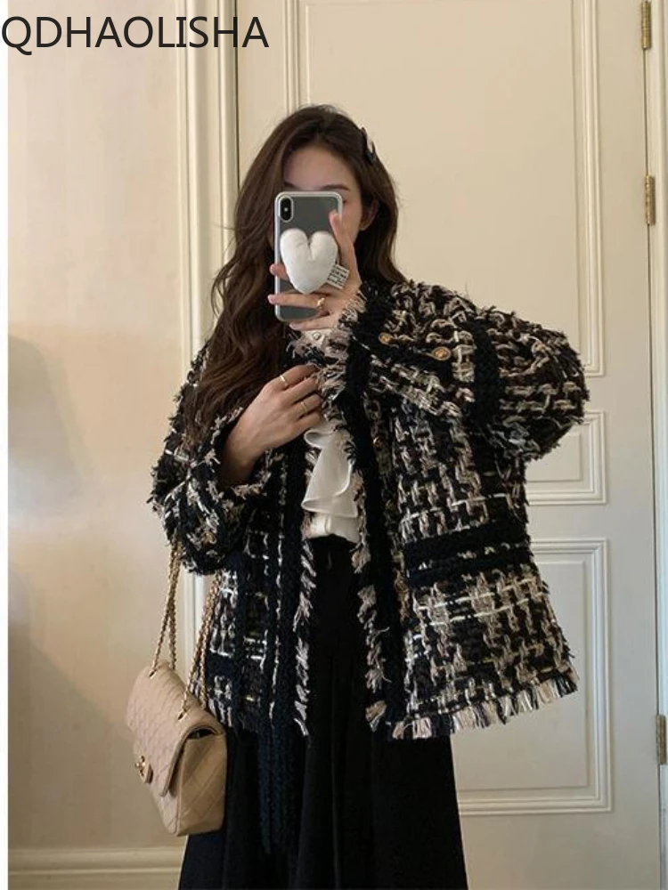 

Women's Jacket Autumn New in Korean Fashion Tweed Top Knitted Cardigan Tassel Vintage Coat Harajuku Slim Women Clothing Trend