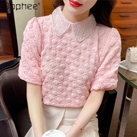 fairy clothes for women 2022 summer doll collar pink short sleeve womens clothing 2022 new summer sweet princess top blusas