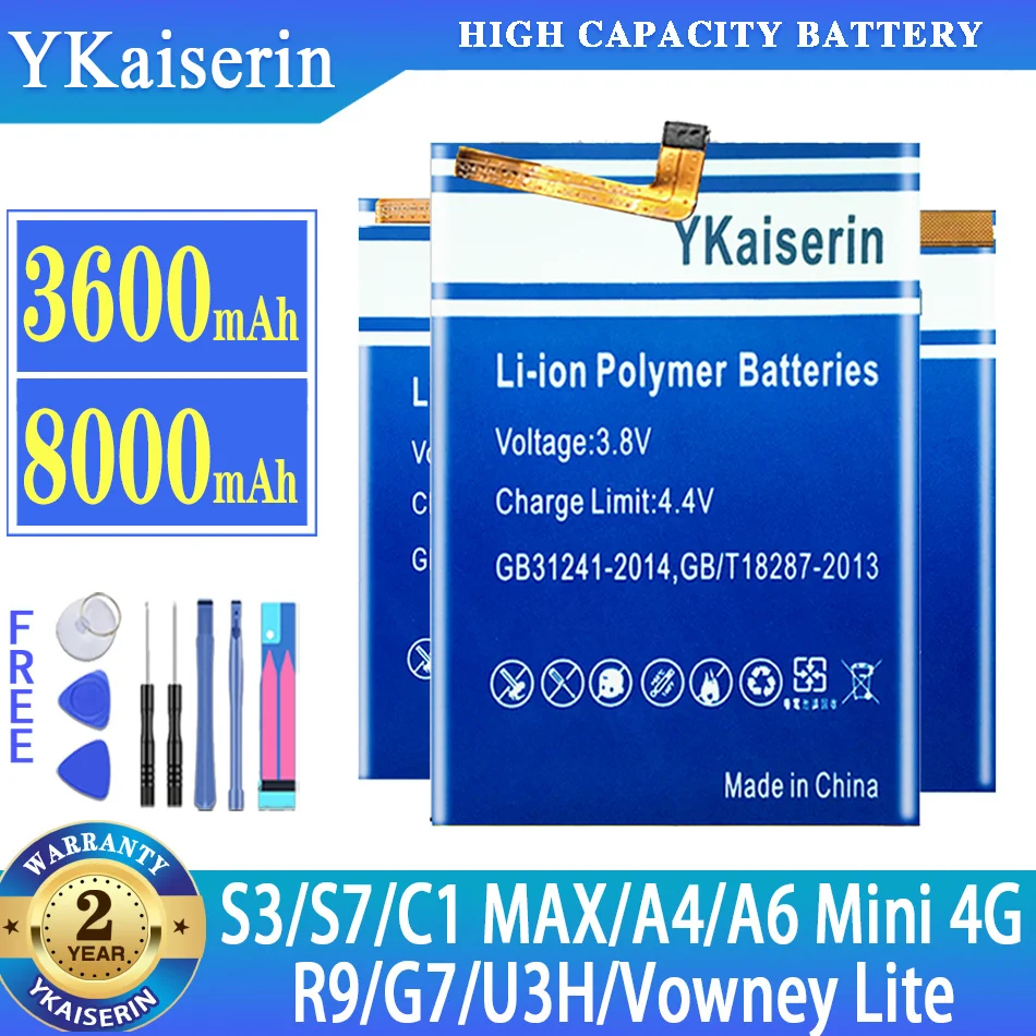 

YKaiserin Battery For Elephone S7 S3/C1 MAX C1MAX/A6 Mini A6Mini 4G A4/R9/G7/U3H/Vowney Lite Mobile Phone Batterij + Free Tools