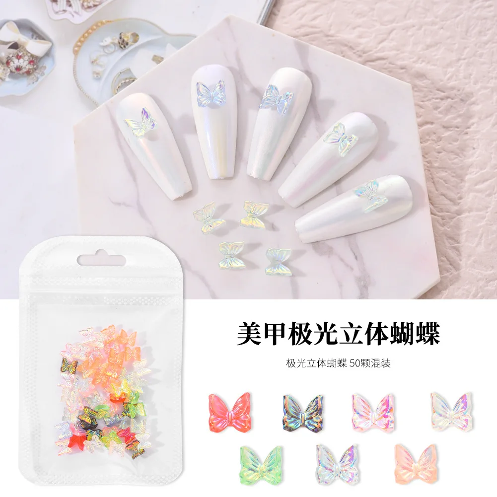 

1 Box 3D Resin Aurora Butterfly Nail Art Decorations DIY Manicure Ornaments Aurora Rhinestone for Nails Glitter Nails Supply