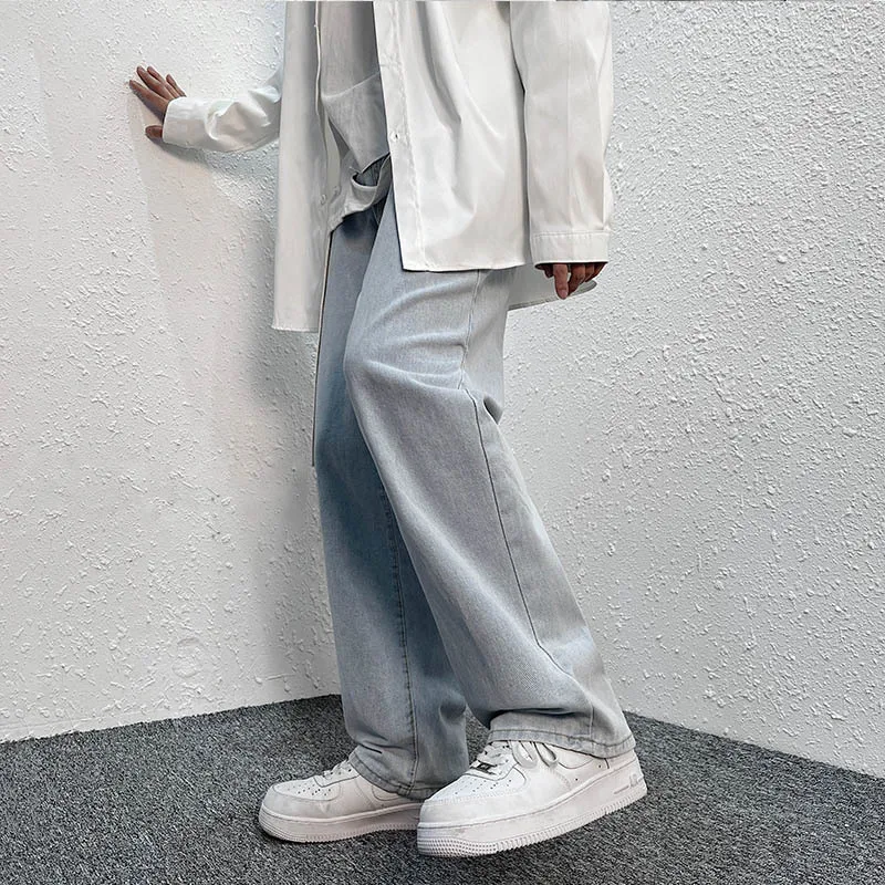 Black Grey/Blue Baggy Jeans Men Fashion Solid Color Casual Straight Jeans Men Streetwear Loose Hip Hop Denim Pants Mens Trousers