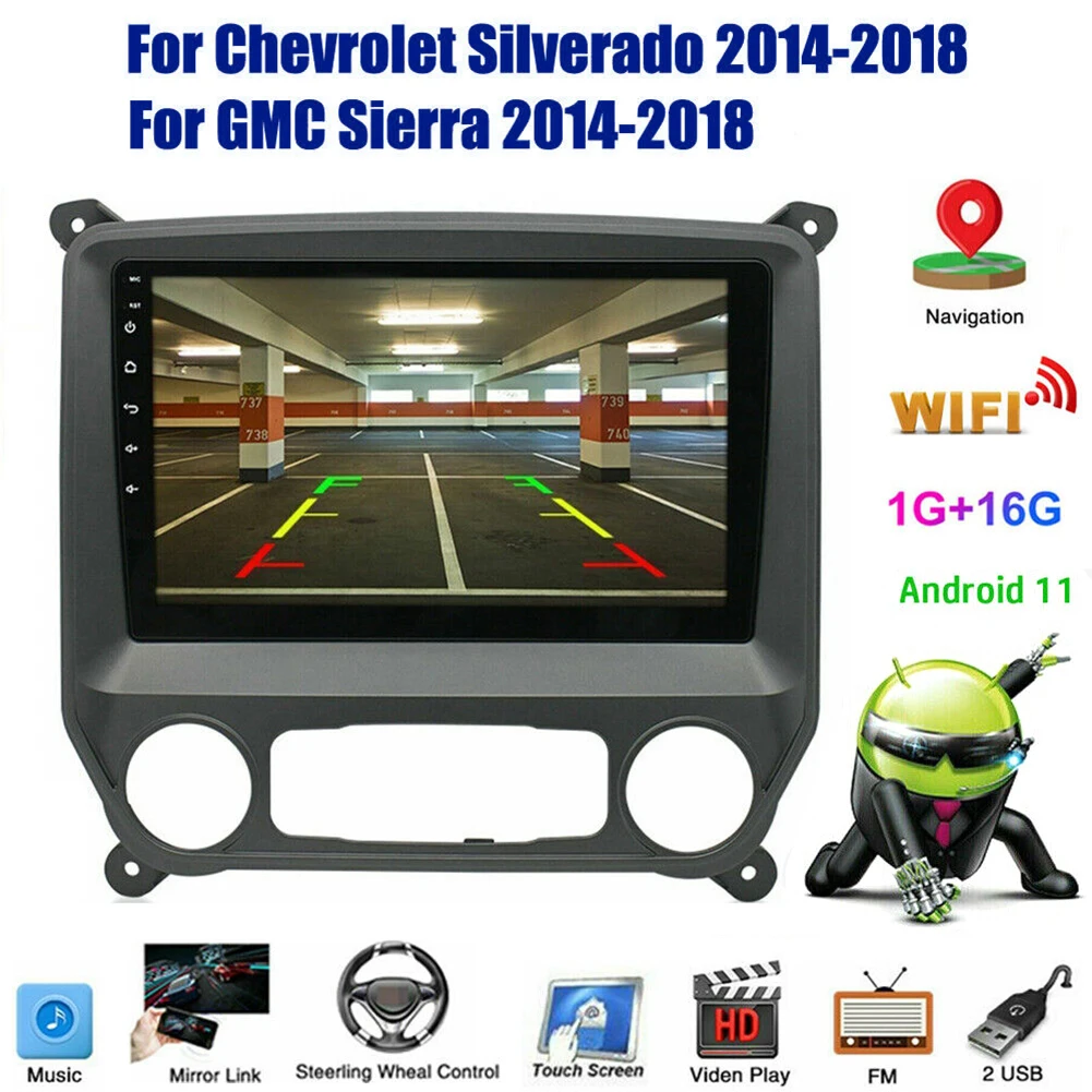 

10" Car Navigation For Chevrolet Silverado GMC Sierra 2014 2015 2016 2017 2018 1+16G for Android 11 GPS Dashboard Accessories
