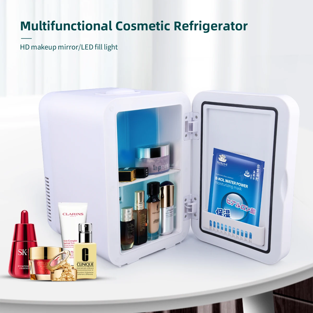 CkeyiN 4L/6L Mini Fridge Makeup Cosmetic Refrigerator Facial Mask Beauty Skin Care Products LED Light Mirror Cooler Warmer Home