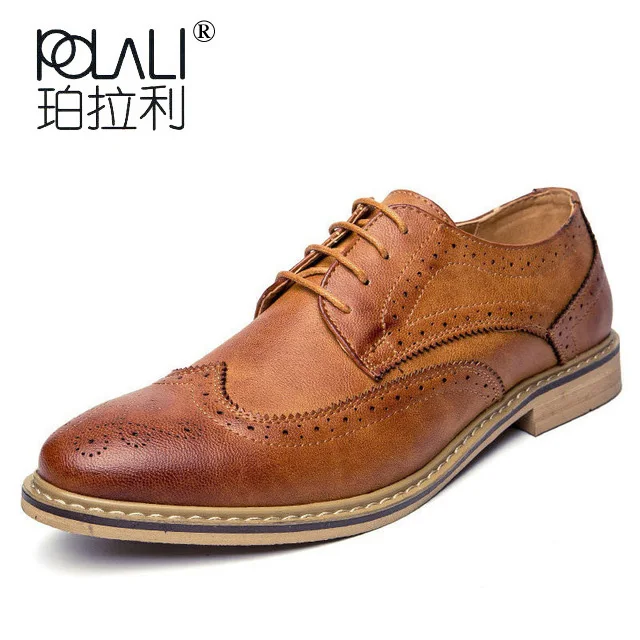 Новинка 2020 Роскошные Кожаные броги POLALI мужские туфли на плоской подошве