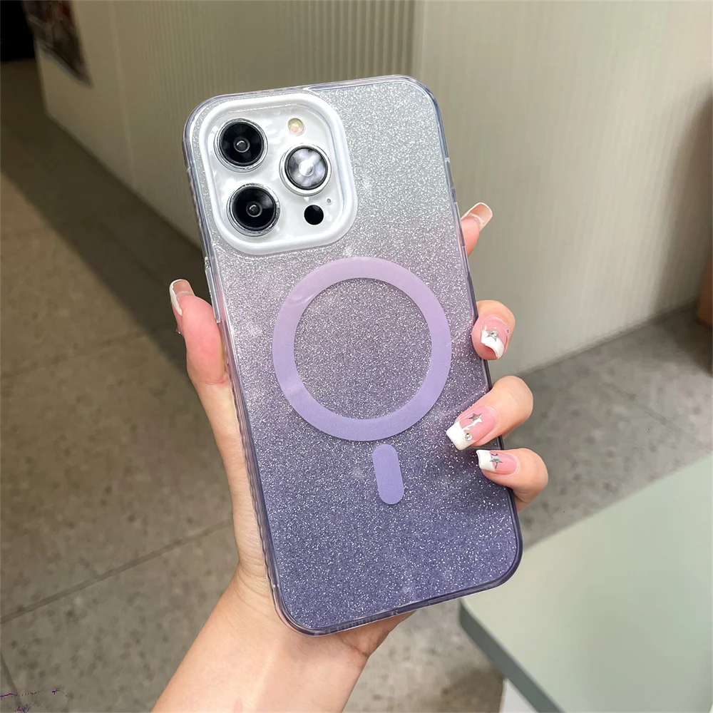 Роскошный градиентный блестящий чехол с беспроводной зарядкой для iPhone 15 Pro Max 11 12