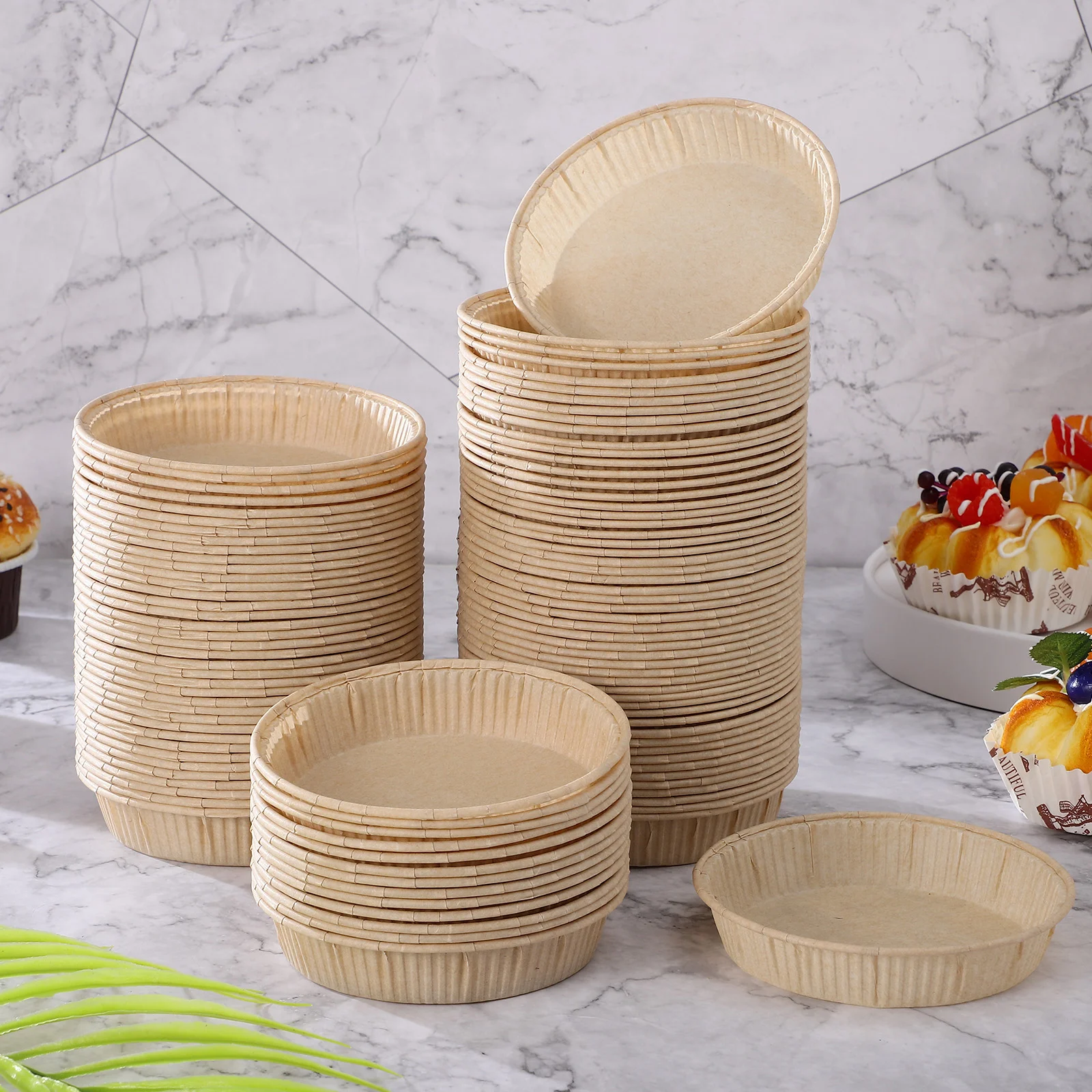 

100 Pcs Mini Tart Pans Nonstick Round Bottom Quiche Pans Baking Cups for Pies Mousse Cakes Desserts