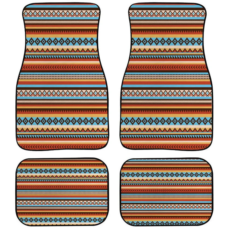 

Retro Ethnic Stripe Design 4PCs Car Foot Mat Front And Rear Row All-weather Protection Four Seasons Universal Car Carpet