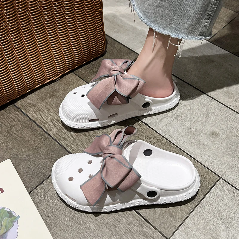 

Шлепанцы женские летние на плоской подошве, сланцы с закрытым носком, на средней платформе, с бантом-бабочкой, роскошные дизайнерские, 2022