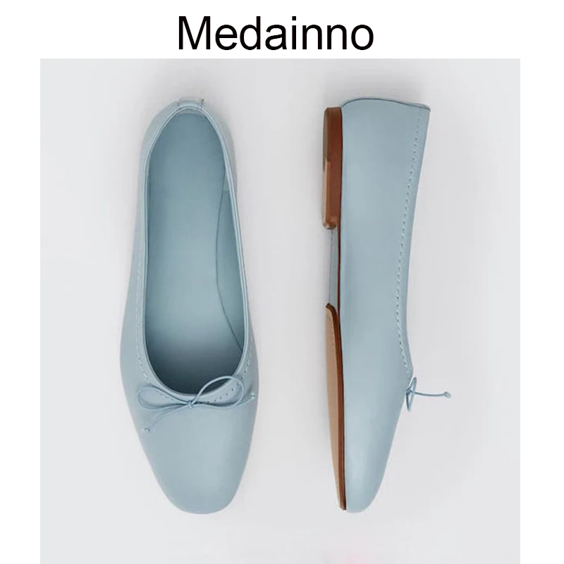 

Medainno 2022 Autumn Fashion Women New Genuine Leather Flats Slip-on Shoes Casual Wild Solid Color Simple Ballet Shoes Female