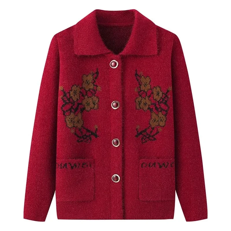 

Elderly Knitted Cardigan Jacket Autumn Winter New Slim Long sleeved Pocket Sweaters Coat Single breasted Women's Knitt OutwearTo