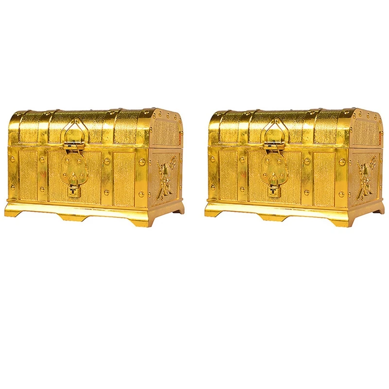 

2X Pirate Treasure Chest Decorative Treasure Chest Keepsake Jewelry Box Treasure Boxes Large Size Electroplating Gold