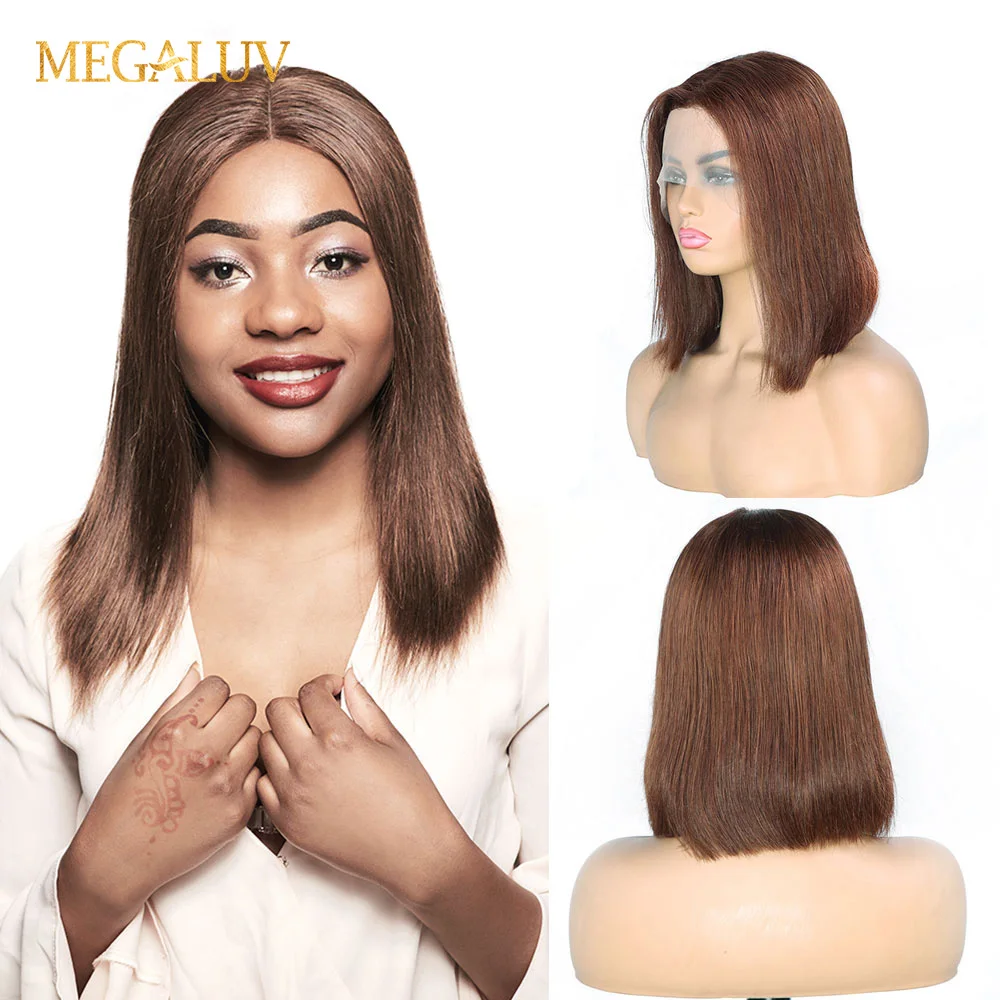 

Короткий парик Боб, прямой парик из человеческих волос 4 #, темно-коричневый цвет, Боб, прозрачный парик на сетке, предварительно выщипанный T-образный парик, фронтальный парик, парик Боб