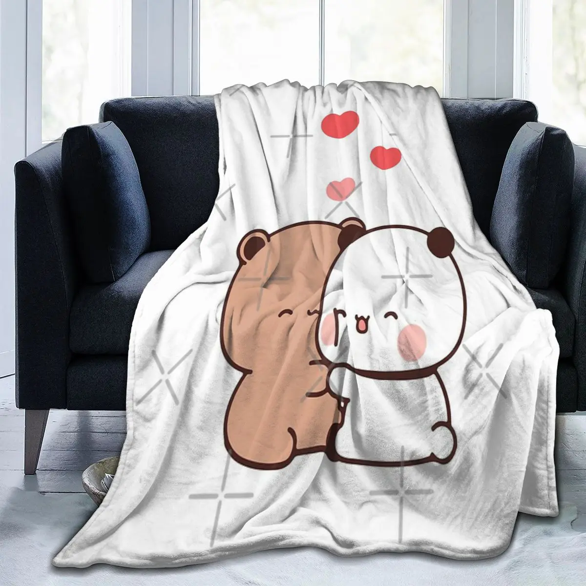 

Panda And Brownie Bear Couple Blanket, Facecloth Blanket Modern Blanket Birthday Gift Multi Size