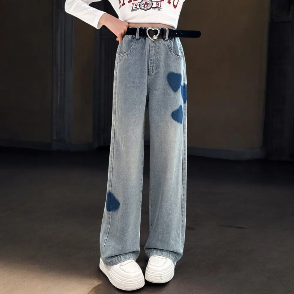 Детские прямые джинсы для девочек повседневные брюки мешковатые детская