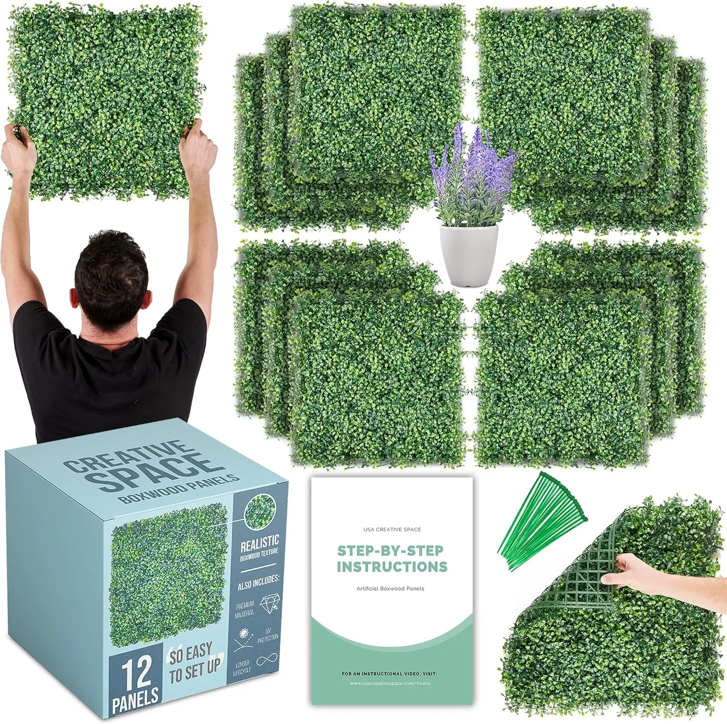 

Panels Artificial Plants Wedding Backdrop 12 PCS 20 x 20 Inch Boxwood Panels Privacy Hedge Screen for Indoor Outdoor Garden Dec