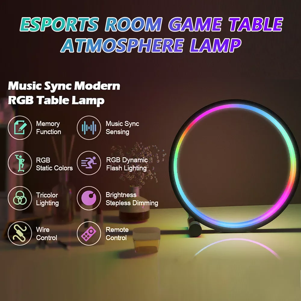 Night Light Desk Lamp Sound Music RGB Rhythm Atmosphere Light Remote Control Dimming Game Desktop Bedroom Bar Decoration