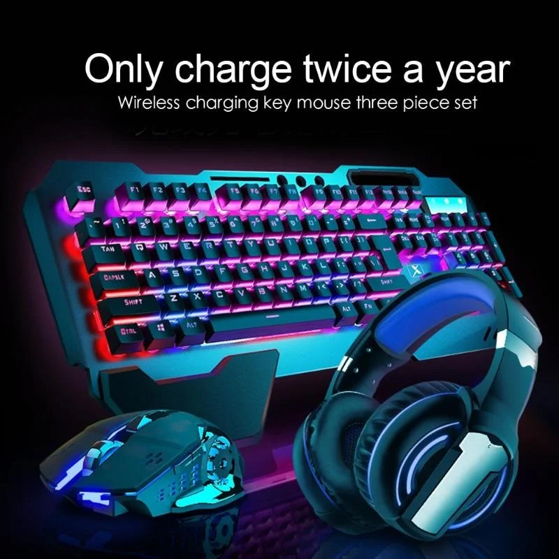 

2.4G Wireless Gaming Keyboard Mouse Set Rechargeable Mechanical Feel RGB Backlight Mice Combo Ergonomic Gamer Keypad
