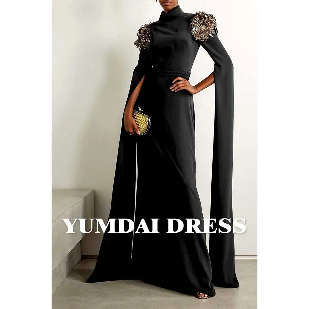 

Роскошное Черное вечернее платье YUMDAI с длинным рукавом 2023, элегантное женское официальное платье для особых случаев из Саудовской Аравии, бальное платье для встречи