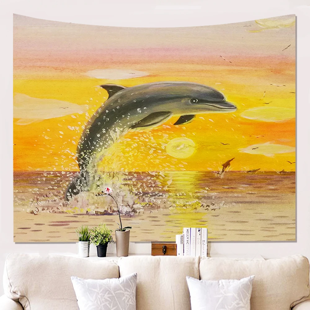 

Wildlife Tapestry Hippie Boho Tapestry Dolphin Vivid Print Flower Blue Ocean Wall Tapestry Home Decor Moda