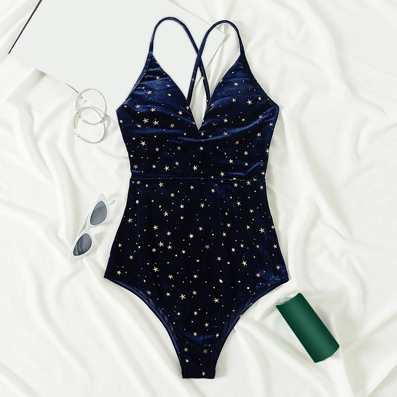 Сексуальный бархатный слитный купальник со звездами женские Монокини с пуш-ап 2022