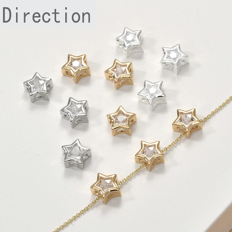 

9mm Copper Plated 14k Gold Silver Zircon Five-pointed Star Pendant Diy Bracelet Necklace Ear Jewelry Pendant Accessories