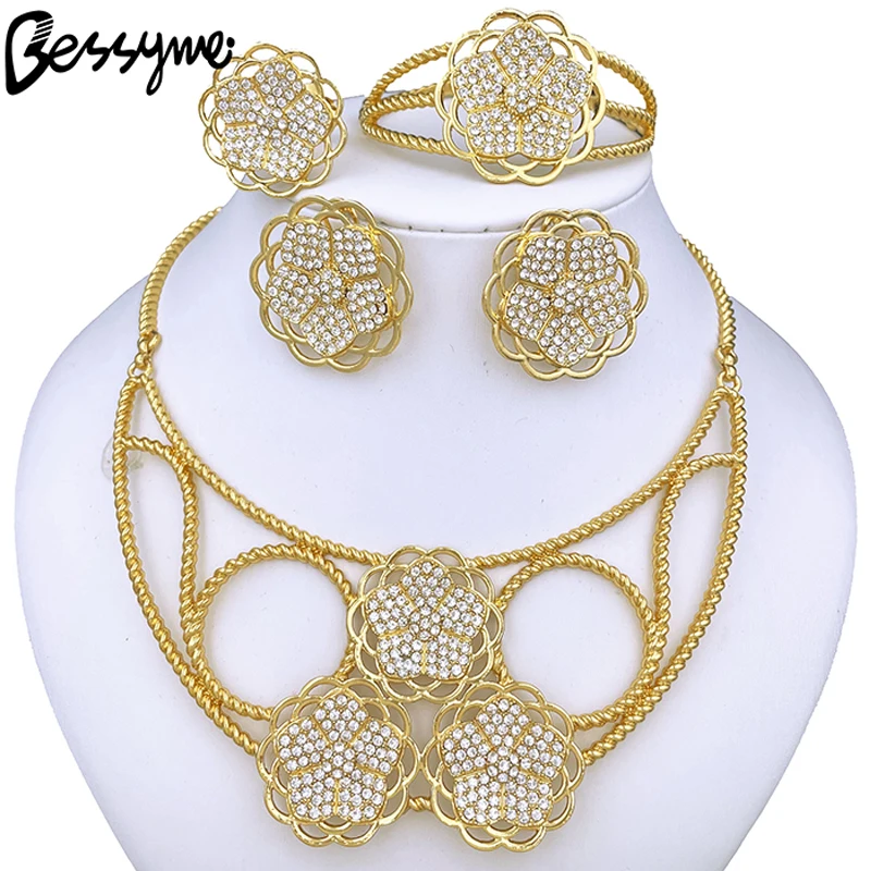 

Unique Dubai Gold Color Jewelry Set Women Luxury Design Necklace Earring Bracelet Wedding Party Accessories Free Shipping